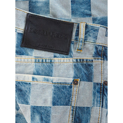 Jeans by Dsquared² for women in denim cotton light-blue, patterned & checkered presents a tailored silhouette, showcasing a tailored relaxed-fit & wide and long cut with a refined for a truly tailored aesthetic.