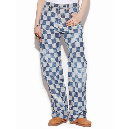 Jeans by Dsquared² for women in denim cotton light-blue, patterned & checkered presents a refined pantology silhouette, artfully defined by a refined pantology relaxed-fit & wide, long, and a sophisticated .