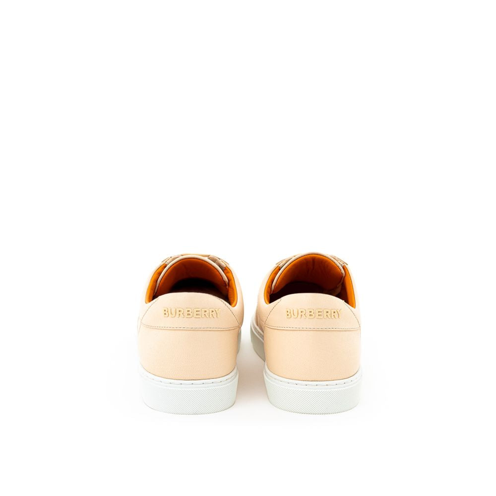 Sneakers by Burberry for women in leather & rubber pink, white & signature features a chic design, perfectly showcasing the chic casual style of this Women's Casual Leather & Rubber Sneakers.