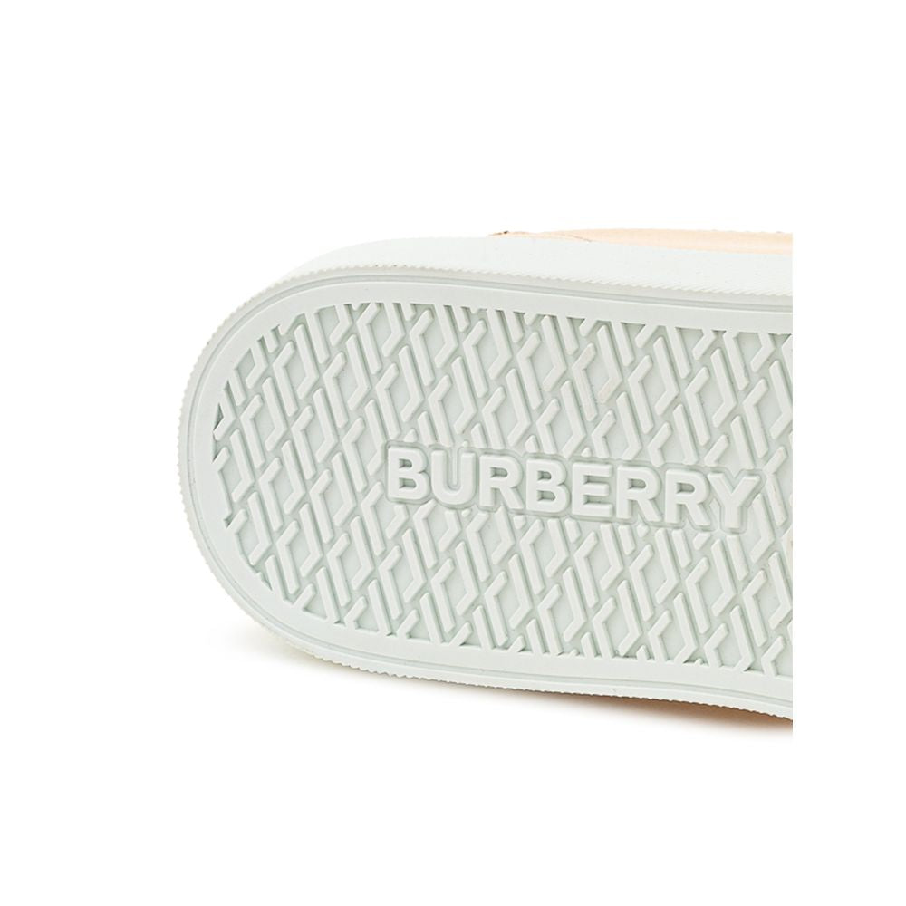 Sneakers by Burberry for women in leather & rubber pink, white & signature presents a on trend silhouette from the Women's Casual Leather & Rubber Sneakers collection, showcasing a on trend casual style for an elevated aesthetic.