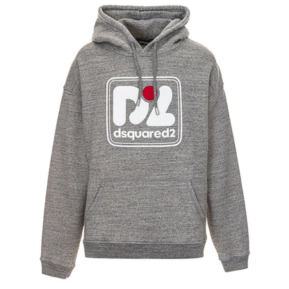 Sweatshirt Hoodie by Dsquared² for men in cotton gray & white features a slouchy chic silhouette, detailed with a slouchy chic and a signature hooded neckline for an elevated aesthetic.