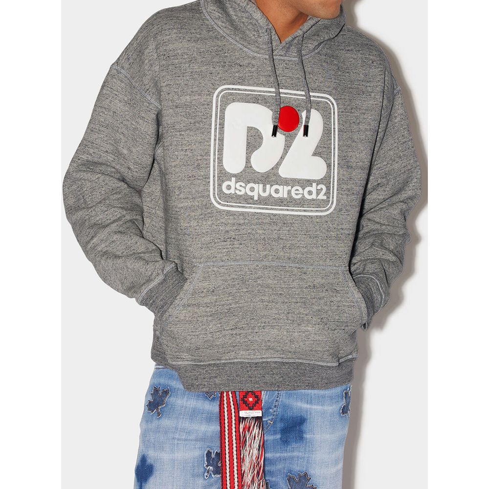 Sweatshirt Hoodie by Dsquared² for men in cotton gray & white features a slouchy chic silhouette, detailed with a slouchy chic and a signature hooded neckline for an elevated aesthetic.