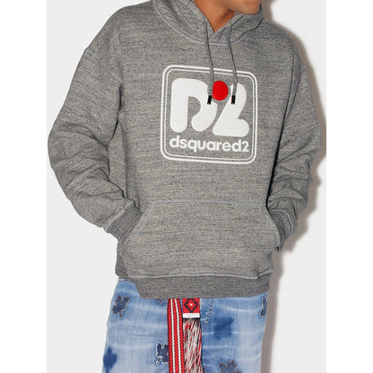 Sweatshirt Hoodie by Dsquared² for men in cotton gray & white features a slouchy chic silhouette, detailed with a slouchy chic and a signature hooded neckline for an elevated aesthetic.