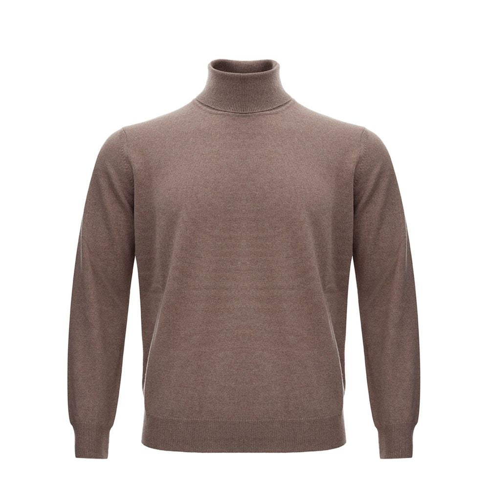 Sweater by KANGRA for men in cashmere silk brown showcases a downtown chic silhouette, artfully finished with a downtown chic turtle high-neck neckline and long-sleeve for a sophisticated, high-end look.