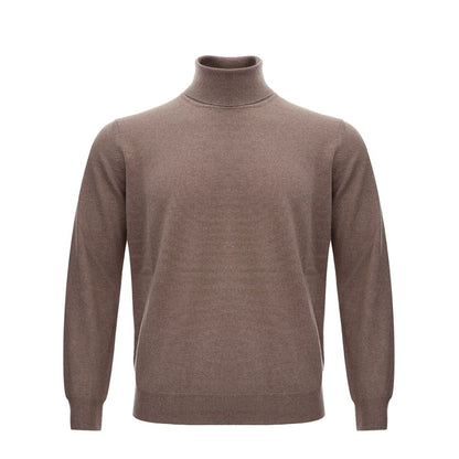 Sweater by KANGRA for men in cashmere silk brown showcases a downtown chic silhouette, artfully finished with a downtown chic turtle high-neck neckline and long-sleeve for a sophisticated, high-end look.