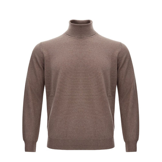 Sweater by KANGRA for men in cashmere silk brown showcases a downtown chic silhouette, artfully finished with a downtown chic turtle high-neck neckline and long-sleeve for a sophisticated, high-end look.