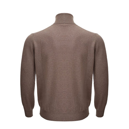 Sweater by KANGRA for men in cashmere silk brown showcases an masterful silhouette, artfully detailed with a masterful turtle high-neck neckline and for a sophisticated, premium finish.