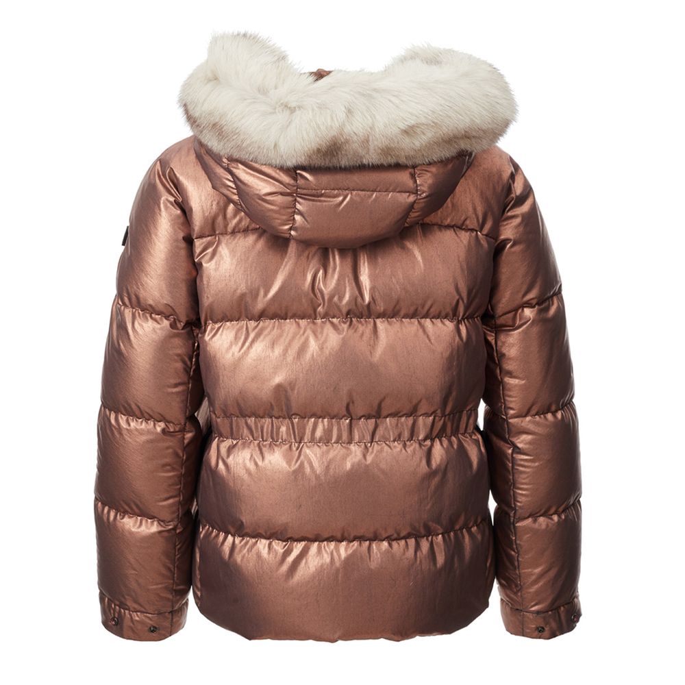 Hooded Jacket by Peuterey for women in polyester & fur bronze & pink features a smart silhouette, perfectly accentuated by its unique hooded neckline and functional pockets, hooded & insulated for a smart finish.