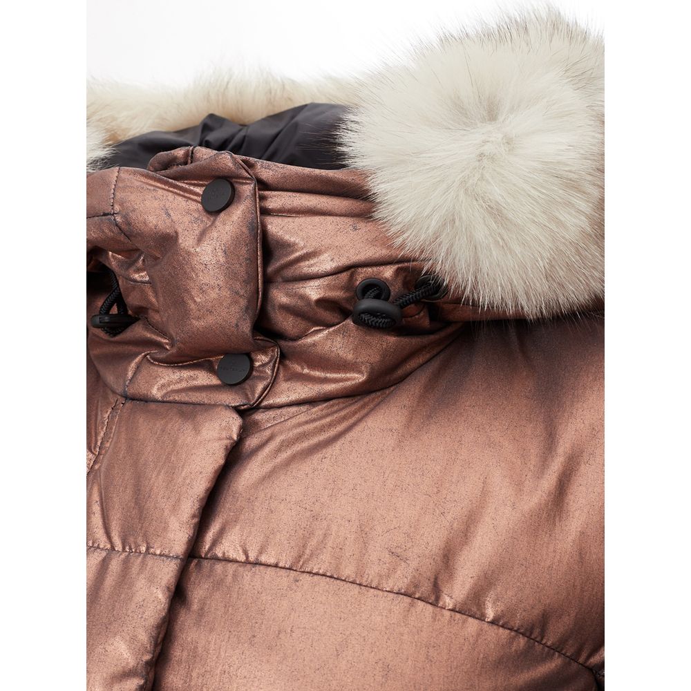 Hooded Jacket by Peuterey for women in polyester & fur bronze & pink showcases a enveloping silhouette, artfully detailed with a enveloping hooded neckline and premium pockets, hooded & insulated for a truly enveloping finish.