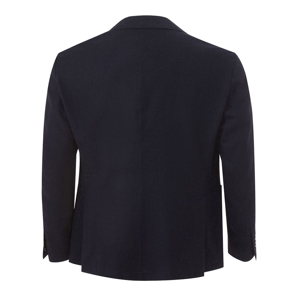 Blazer by Lardini for men in cotton blue features an crisp silhouette with sophisticated and a crisp v-neck single-breasted lapel notch-lapel neckline for a truly crisp finish.