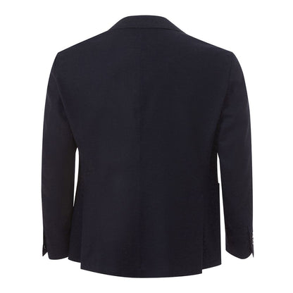 Blazer by Lardini for men in cotton blue features an crisp silhouette with sophisticated and a crisp v-neck single-breasted lapel notch-lapel neckline for a truly crisp finish.