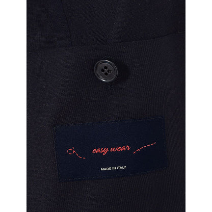 Blazer by Lardini for men in cotton blue showcases a polished silhouette, highlighted by a refined v-neck single-breasted lapel notch-lapel neckline and polished for a sophisticated finish.
