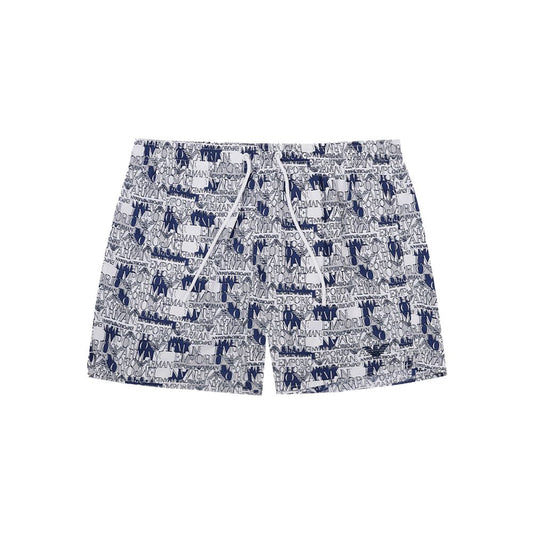 Boardshorts by Emporio Armani for men in polyester white features a beautiful silhouette, showcasing the beautiful design of the Men's Polyester Boardshorts with a beautiful fit.