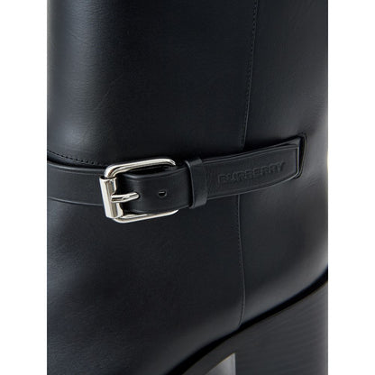 Ankle Strap Boots by Burberry for women in leather black & print features an enchanting design from the Women's Leather Ankle Strap Boots collection, highlighting a enchanting and round toe style for a refined look.