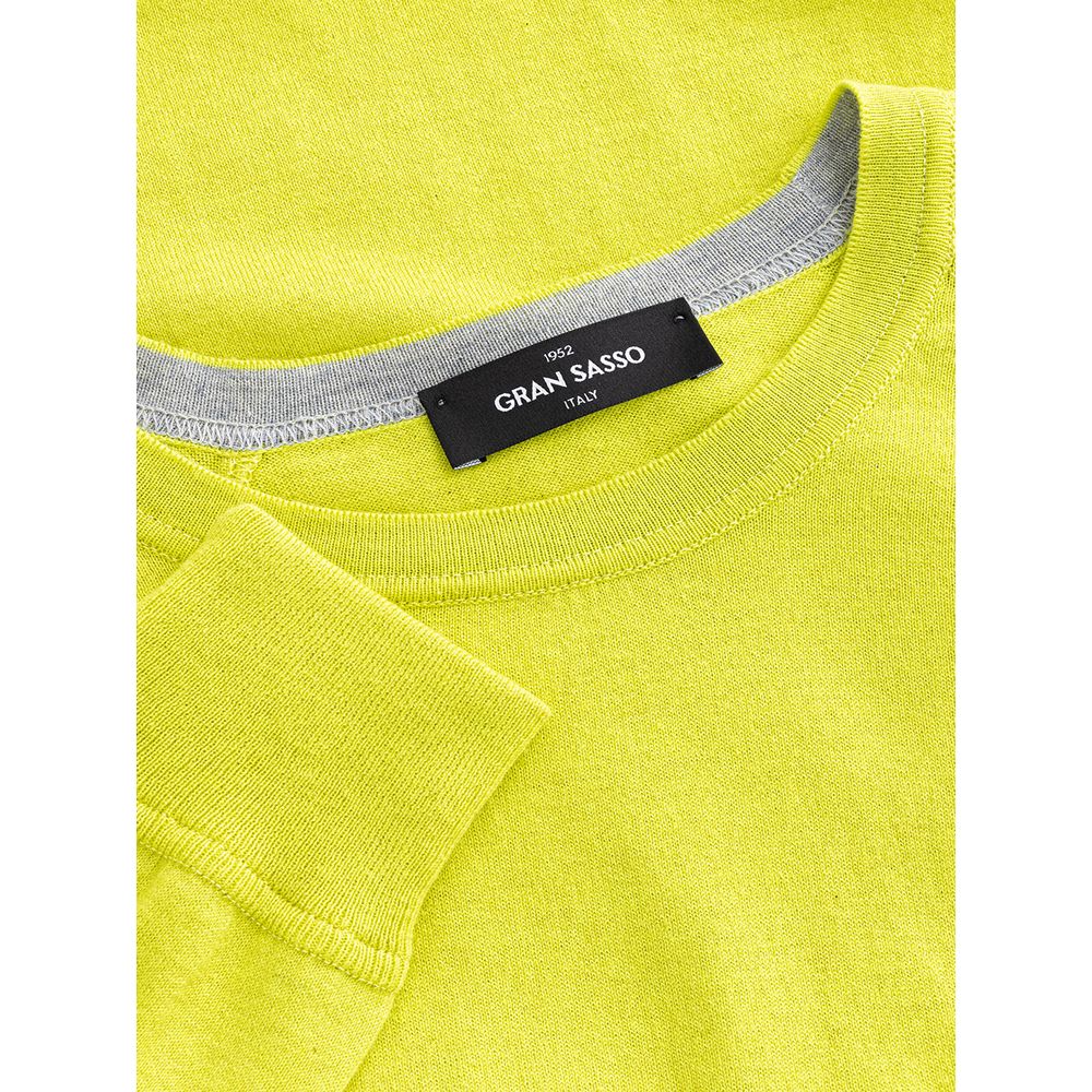 Sweater by Gran Sasso for men in cotton yellow showcases a discreet silhouette, finished with a discreet and for a discreet look.