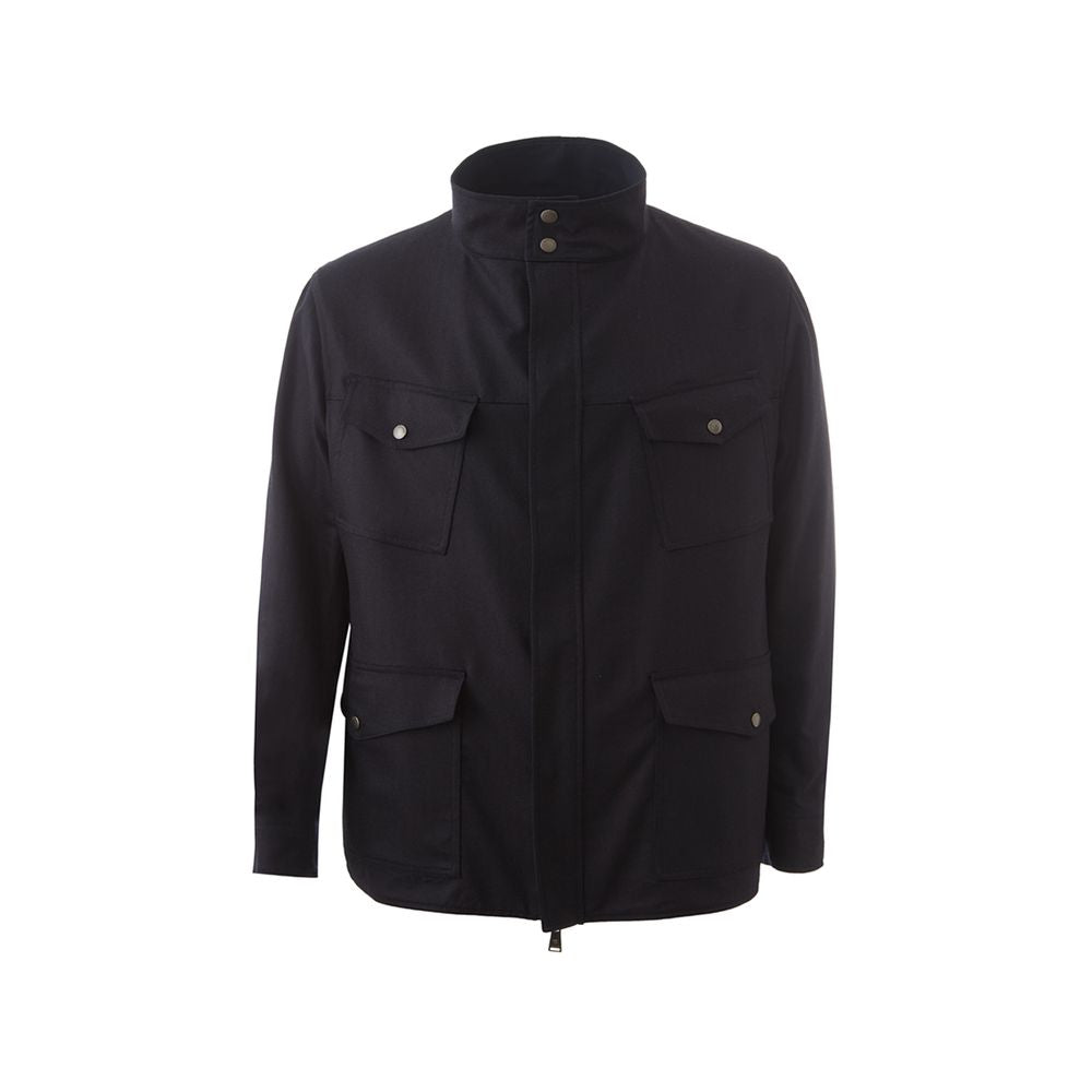 Jacket by Lardini for men in wool blue features an utilitarian silhouette with a refined , showcasing sophisticated for an utilitarian aesthetic.