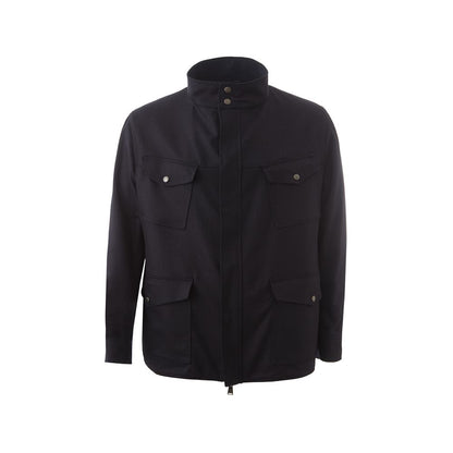 Jacket by Lardini for men in wool blue features an utilitarian silhouette with a refined , showcasing sophisticated for an utilitarian aesthetic.