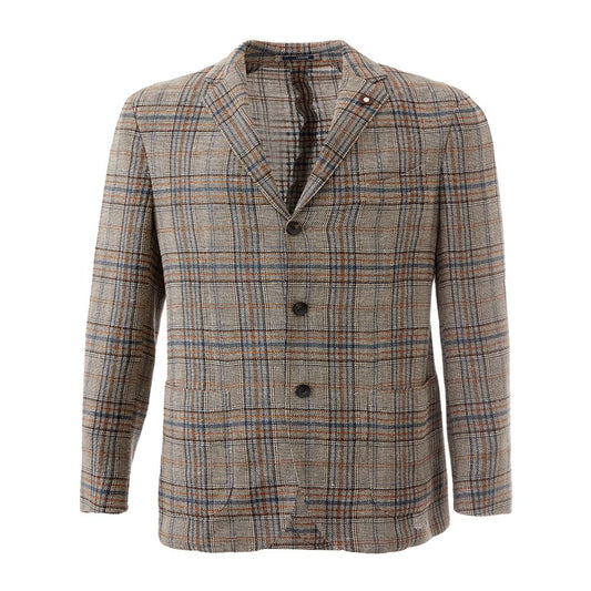 Blazer by Lardini for men in linen multicolor & tartan presents a distinguished silhouette, detailed with a distinguished and distinctive for a truly sophisticated finish.