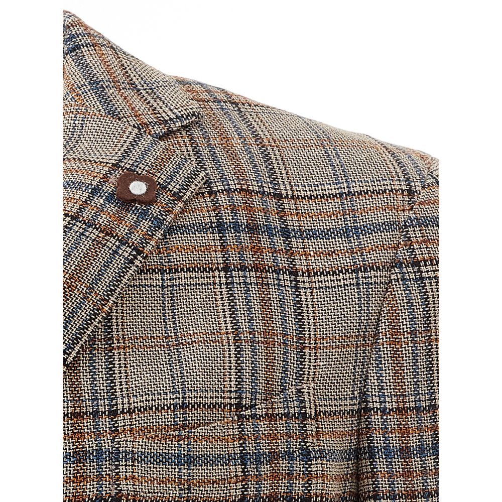 Blazer by Lardini for men in linen multicolor & tartan features an crisp silhouette with sophisticated and a crisp for a truly crisp finish.