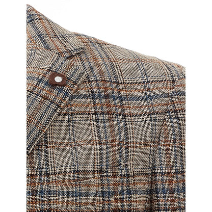 Blazer by Lardini for men in linen multicolor & tartan features an crisp silhouette with sophisticated and a crisp for a truly crisp finish.