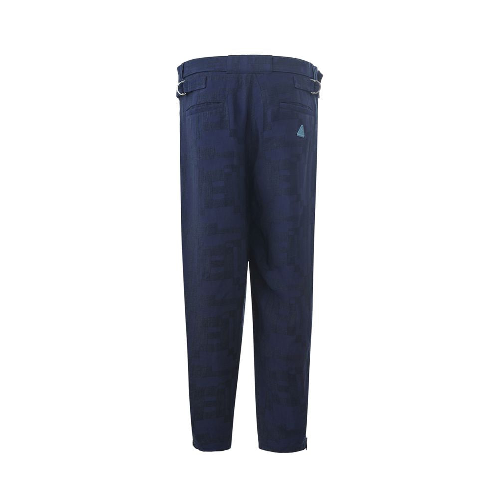 Trousers by Emporio Armani for men in linen blue features an sartorial silhouette, showcasing a precise relaxed-fit and long with a sartorial for a refined look.
