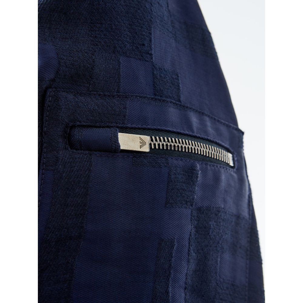 T-Shirt by Emporio Armani for men in linen blue showcases a fashionable silhouette, elegantly detailed with a fashionable and for a sophisticated, high-fashion look.