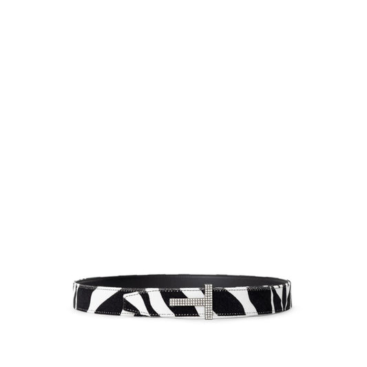 Belt by Tom Ford for women in cotton velvet & leather black & white features an artisanal silhouette, showcasing the artisanal craftsmanship of the Cotton Velvet & Leather Belt collection for a artisanal finish.