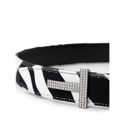 Belt by Tom Ford for women in cotton velvet & leather black & white features an artisanal finish, elegantly showcasing the signature style and artisanal craftsmanship of the Cotton Velvet & Leather Belt design.