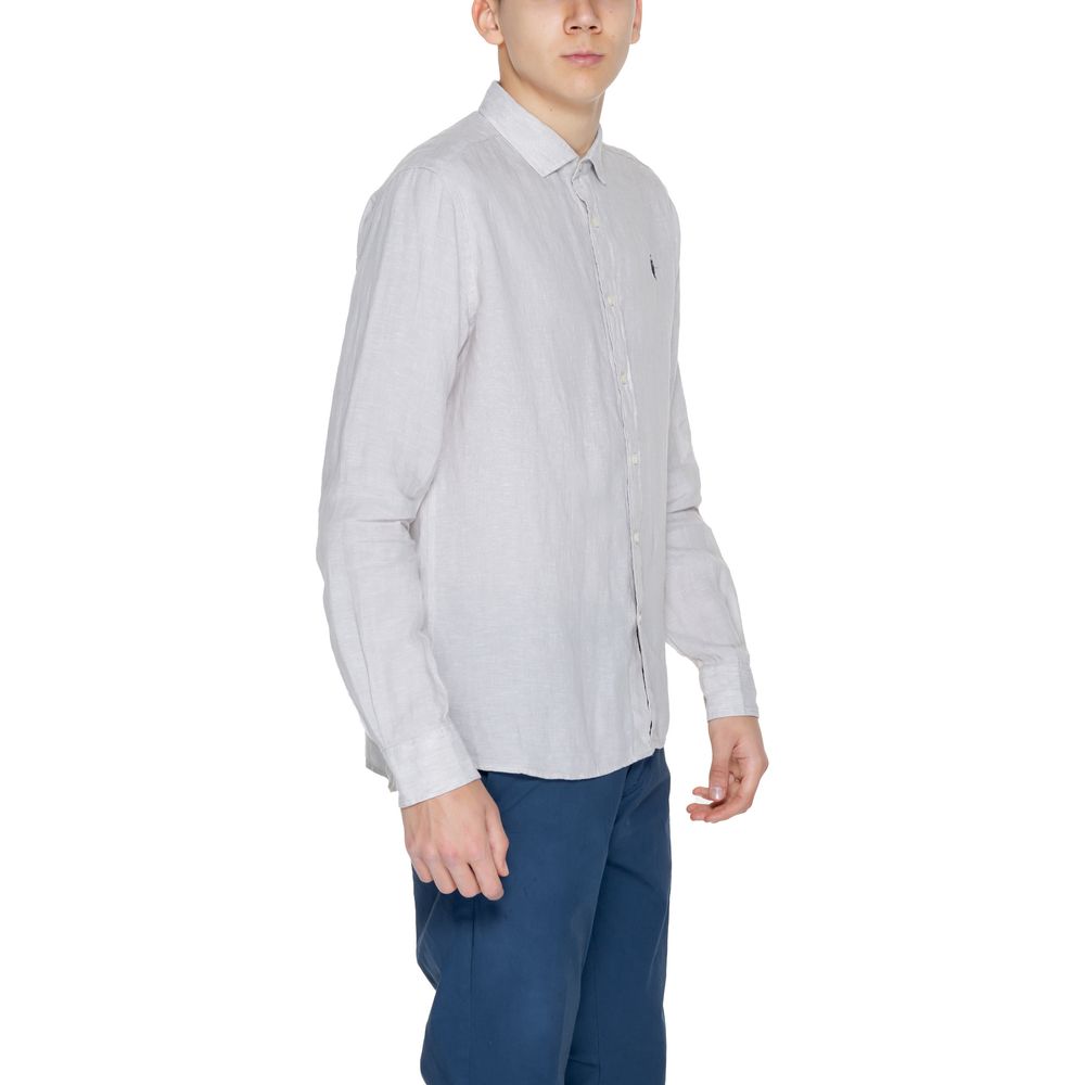 Shirt by U.S. POLO ASSN. for men in linen beige features an architectural silhouette with a refined and elegant for a architectural look.