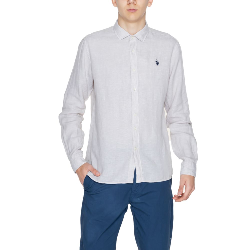 Shirt by U.S. POLO ASSN. for men in linen beige showcases a sleek silhouette, elegantly detailed with a sleek and for a sleek finish.
