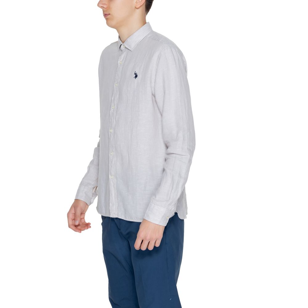 Shirt by U.S. POLO ASSN. for men in linen beige features an polished silhouette, showcasing a sophisticated and detail for a truly polished finish.