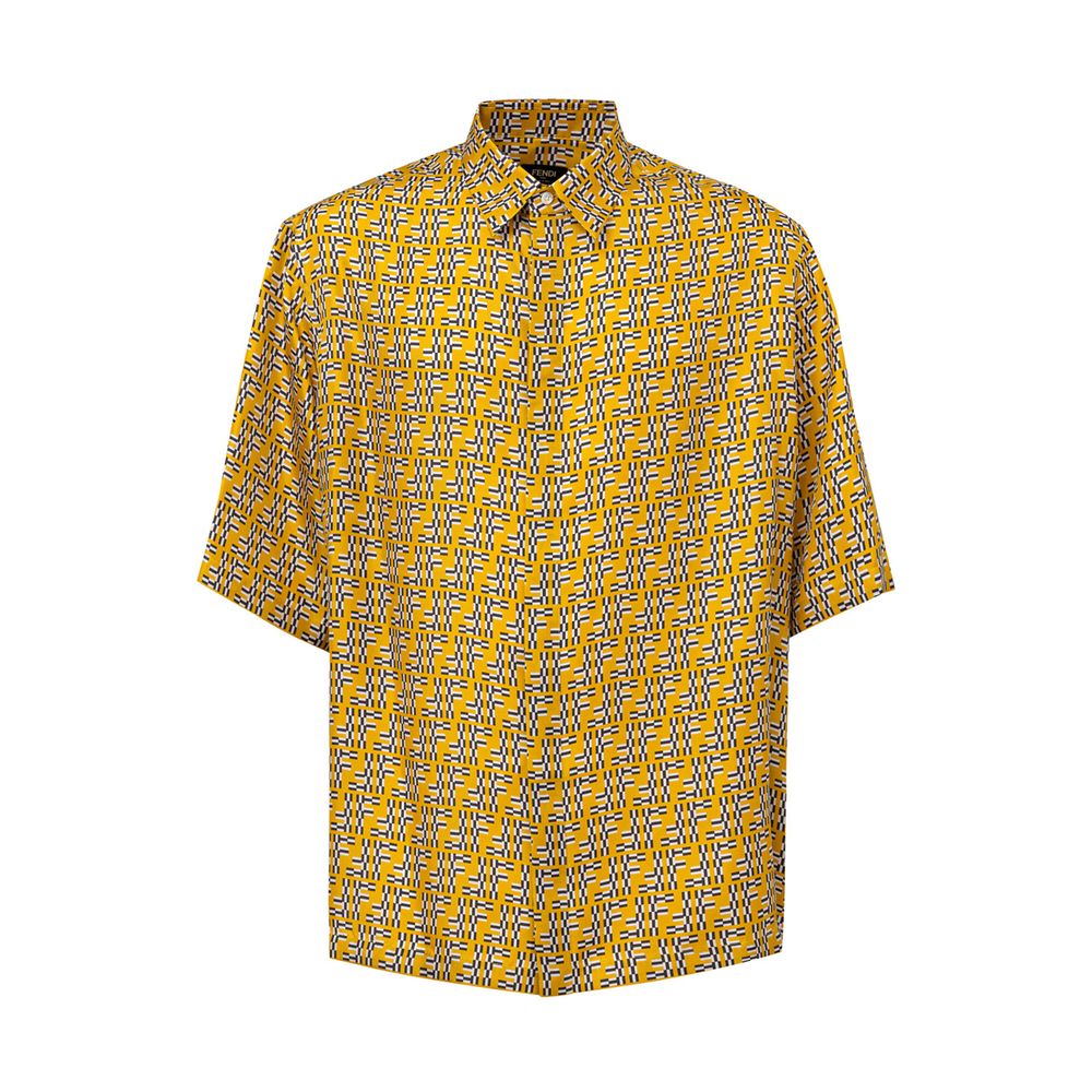 Shirt by Fendi for men in silk yellow, patterned & print showcases a sleek silhouette, elegantly detailed with a sleek and short-sleeve for a sleek finish.