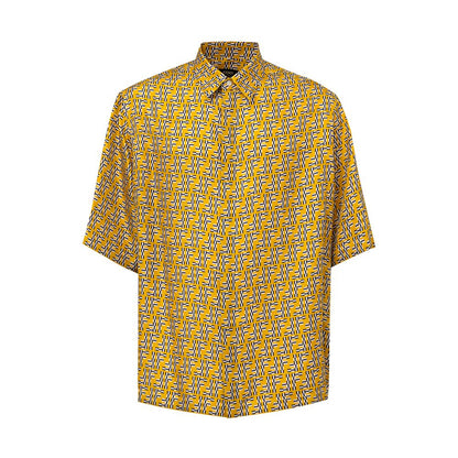 Shirt by Fendi for men in silk yellow, patterned & print showcases a sleek silhouette, elegantly detailed with a sleek and short-sleeve for a sleek finish.