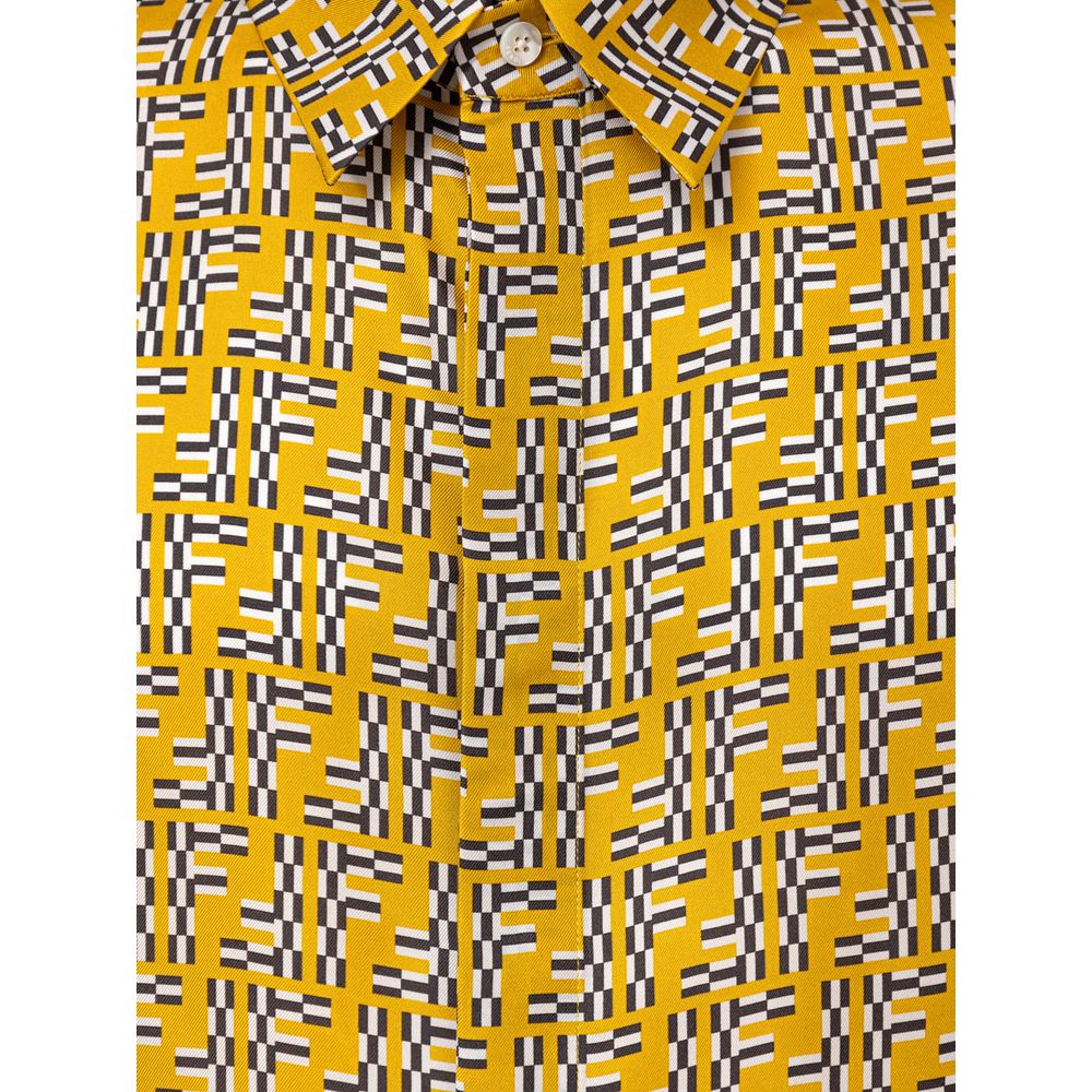 Shirt by Fendi for men in silk yellow, patterned & print features an architectural silhouette with a refined and elegant for a architectural look.