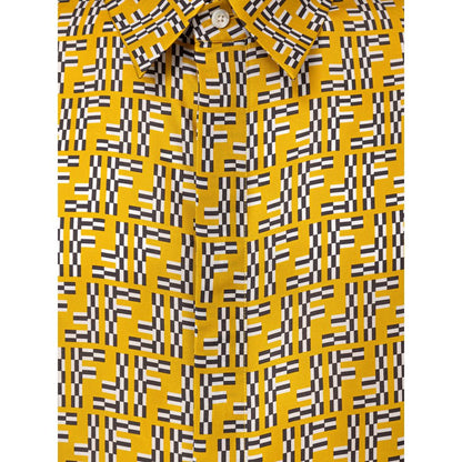 Shirt by Fendi for men in silk yellow, patterned & print features an architectural silhouette with a refined and elegant for a architectural look.
