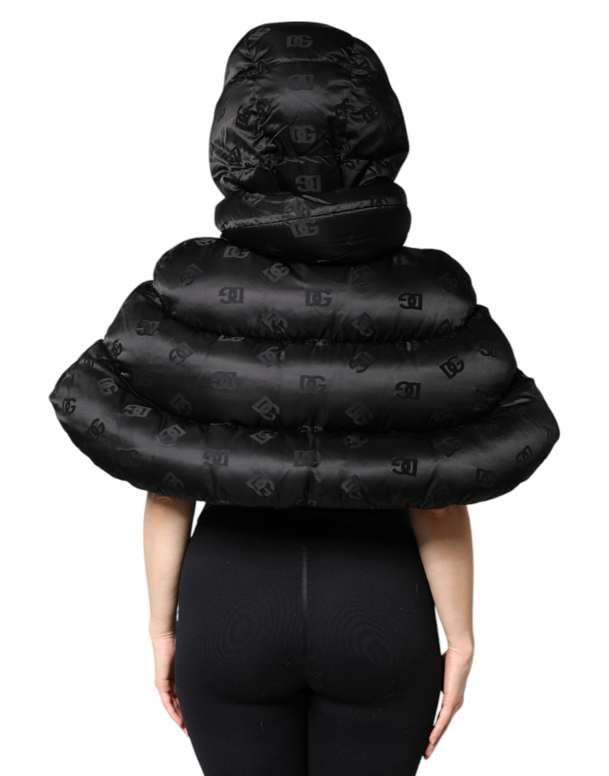 Dolce & Gabbana Women's Crop Top Padded Nylon Hooded Puffer Jacket - Black