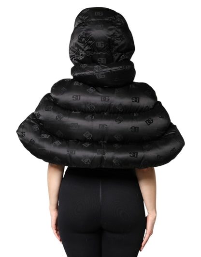 Dolce & Gabbana Women's Crop Top Padded Nylon Hooded Puffer Jacket - Black