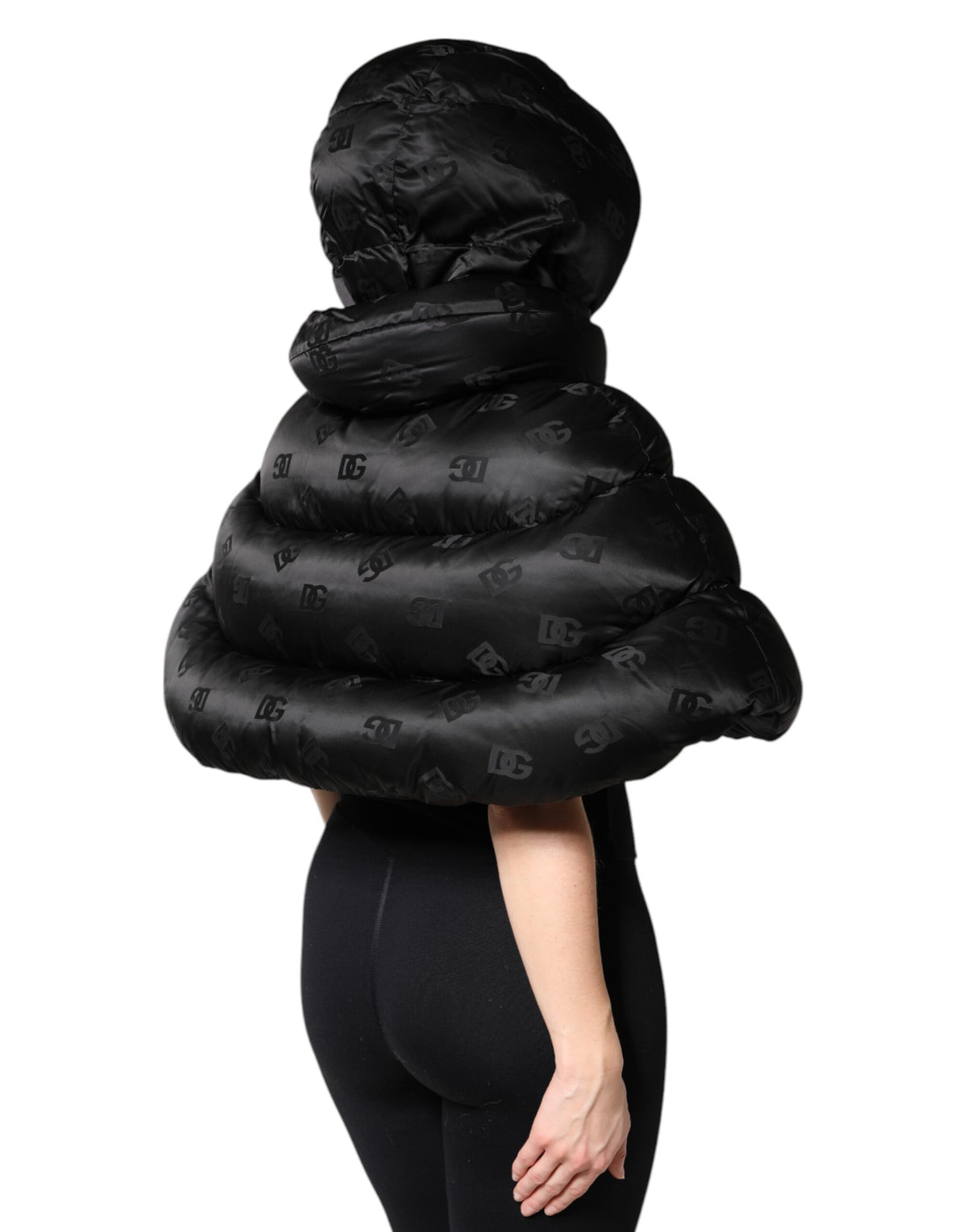 Dolce & Gabbana Women's Crop Top Padded Nylon Hooded Puffer Jacket - Black