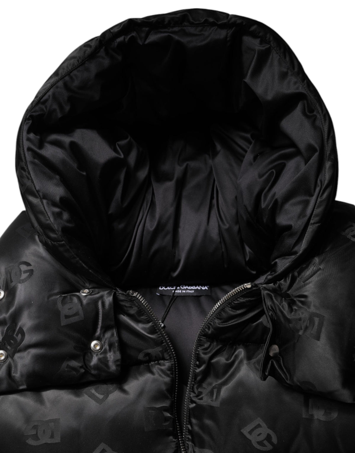Dolce & Gabbana Women's Crop Top Padded Nylon Hooded Puffer Jacket - Black