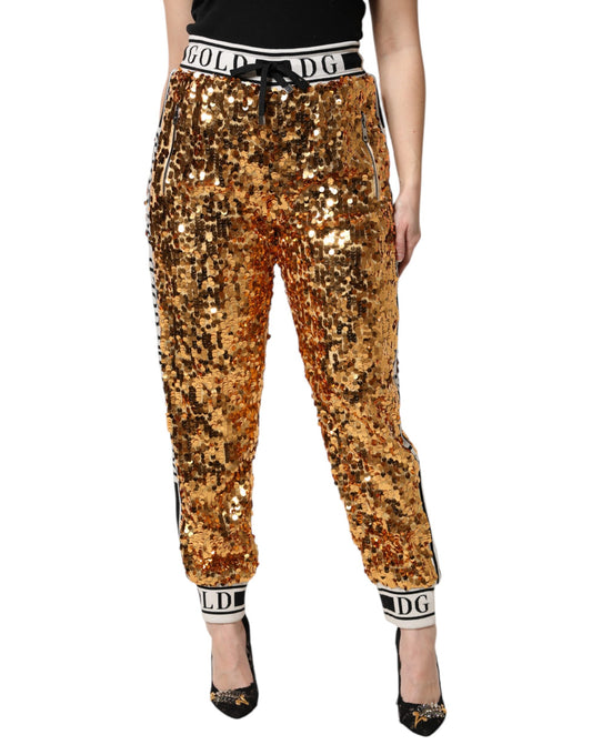 Dolce & Gabbana Women's Regular Fit High Rise Polyester & Silk Joggers - Gold Print