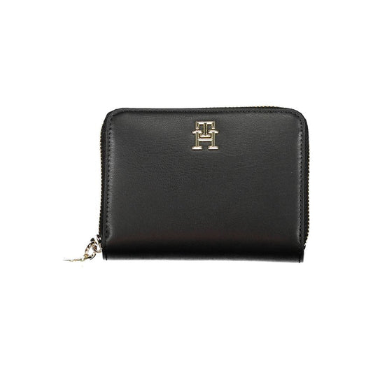 Cardholder Wallet by Tommy Hilfiger for women in polyethylene faux leather black features a streamlined silhouette, showcasing the streamlined Polyethylene Faux Leather Cardholder Wallet design with sophisticated card-organization compact-design zip-around coin-purse for a premium look.