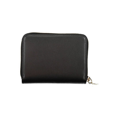 Cardholder Wallet by Tommy Hilfiger for women in polyethylene faux leather black showcases a refined silhouette, artfully capturing the essence of the refined Polyethylene Faux Leather Cardholder Wallet design with functional card-organization compact-design zip-around coin-purse.