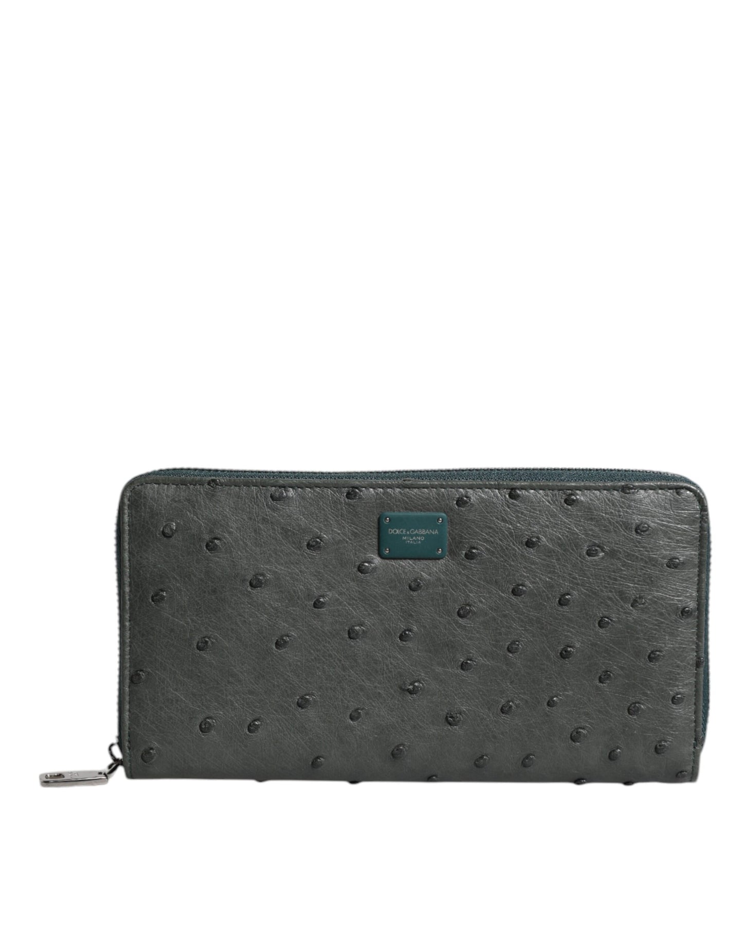 Cardholder Wallet by Dolce & Gabbana for men in ostrich leather green showcases a refined silhouette, artfully detailed with the signature style of the Ostrich Leather Cardholder Wallet and functional card-organization zip-around coin-purse.