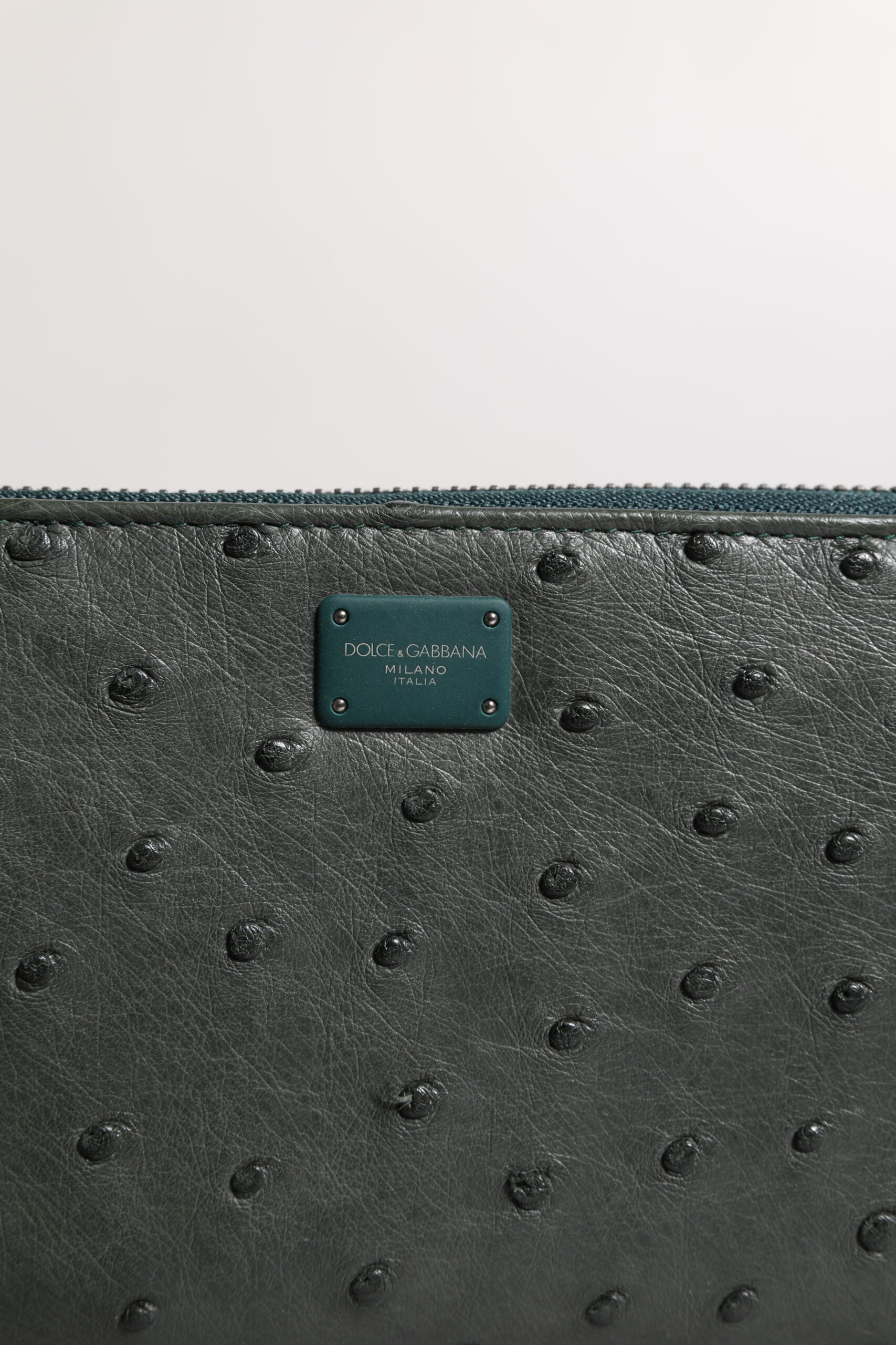 Cardholder Wallet by Dolce & Gabbana for men in ostrich leather green presents a architectural silhouette from the Ostrich Leather Cardholder Wallet collection, showcasing architectural card-organization zip-around coin-purse for a architectural finish.