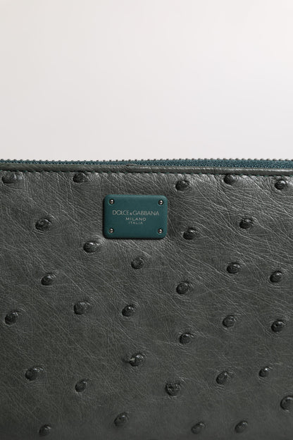 Cardholder Wallet by Dolce & Gabbana for men in ostrich leather green presents a architectural silhouette from the Ostrich Leather Cardholder Wallet collection, showcasing architectural card-organization zip-around coin-purse for a architectural finish.