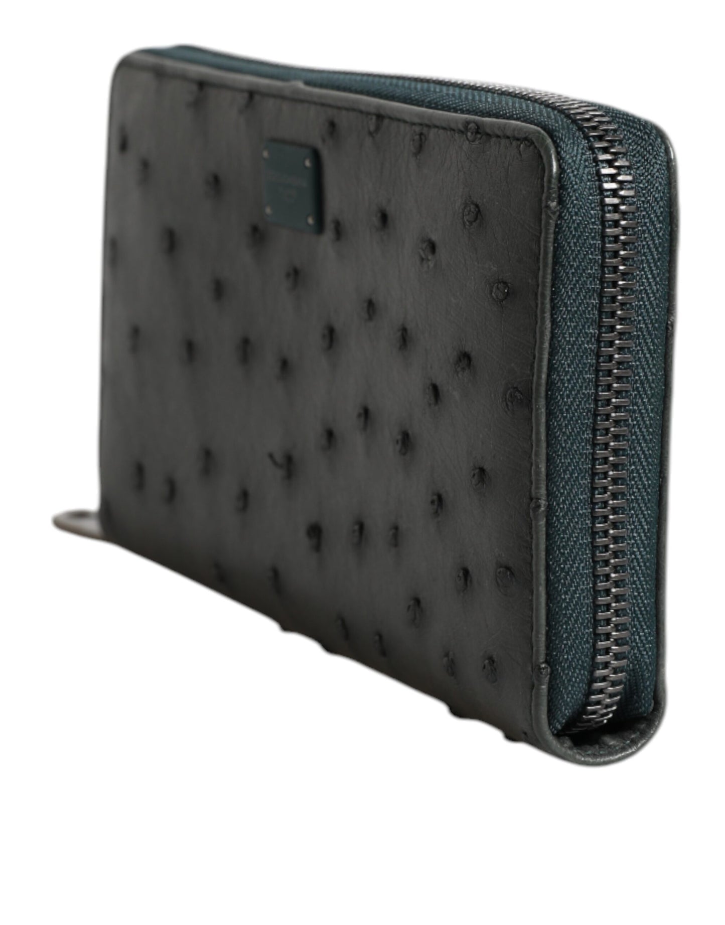 Cardholder Wallet by Dolce & Gabbana for men in ostrich leather green showcases a discerning silhouette, artfully capturing the essence of Ostrich Leather Cardholder Wallet with its functional card-organization zip-around coin-purse.
