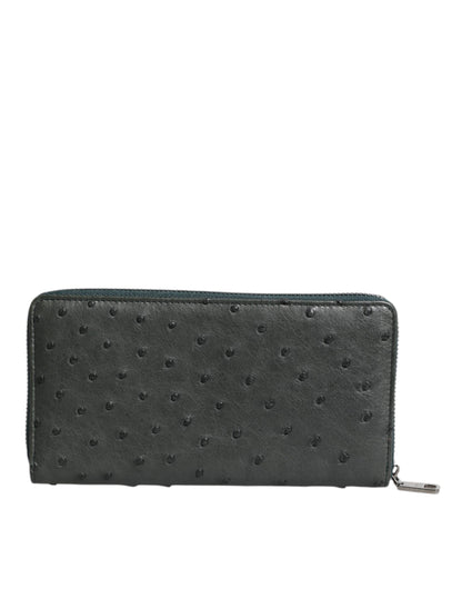 Cardholder Wallet by Dolce & Gabbana for men in ostrich leather green presents a refined silhouette, artfully capturing the essence of the Ostrich Leather Cardholder Wallet design with sophisticated card-organization zip-around coin-purse for a refined look.