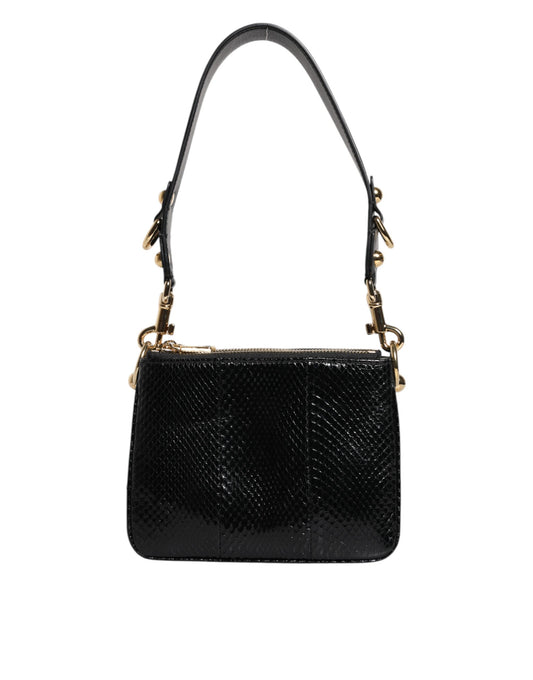 Shoulder Sling Clutch Bag by Dolce & Gabbana for women in exotic leather black & gold features an effortlessly chic silhouette with a secure zipper, ample , and versatile shoulder-strap, adjustable-strap & detachable-strap for effortlessly chic everyday luxury.