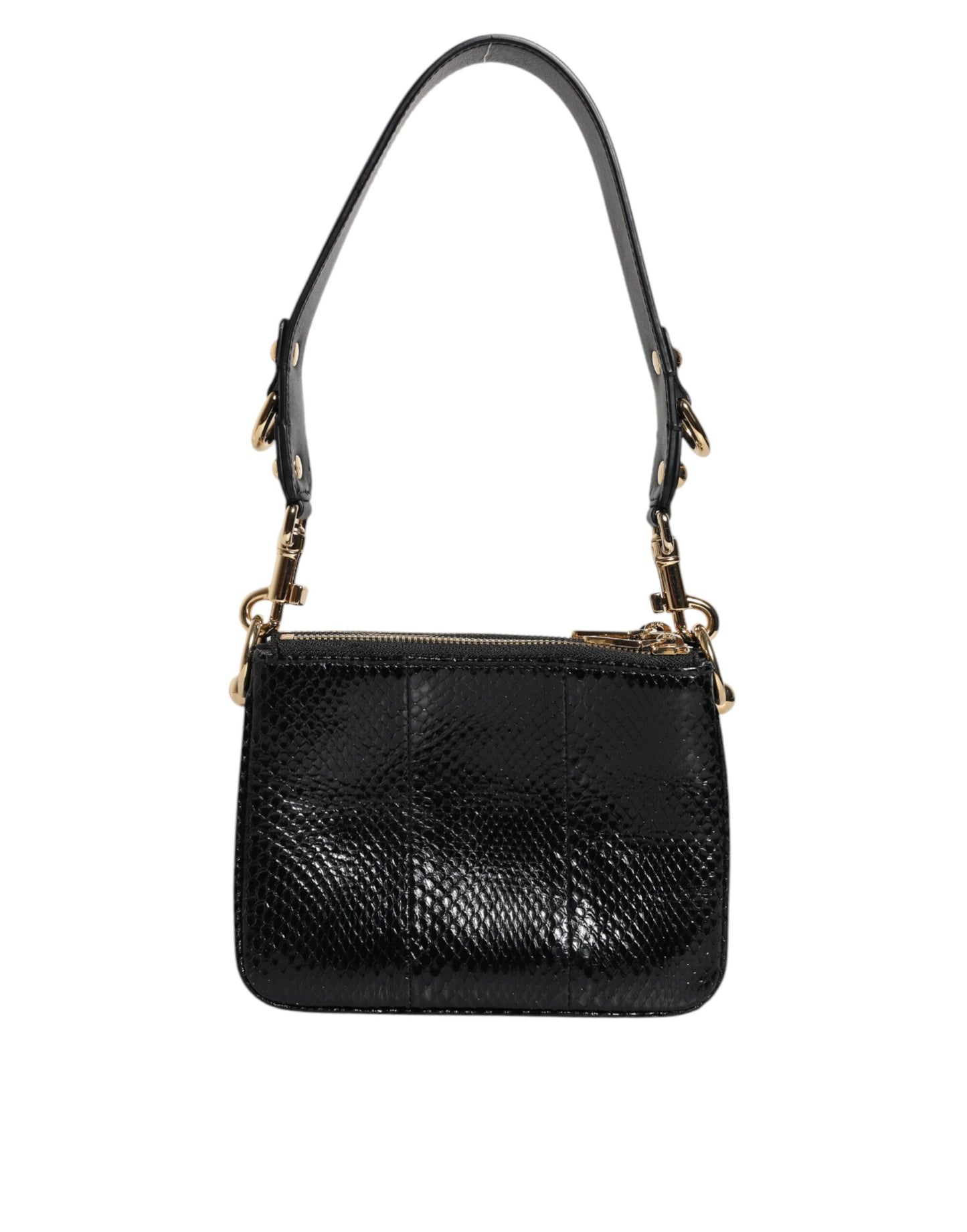 Shoulder Sling Clutch Bag by Dolce & Gabbana for women in exotic leather black & gold features a effortless chic silhouette with a secure zipper, ample , and versatile shoulder-strap, adjustable-strap & detachable-strap for a effortless chic finish.