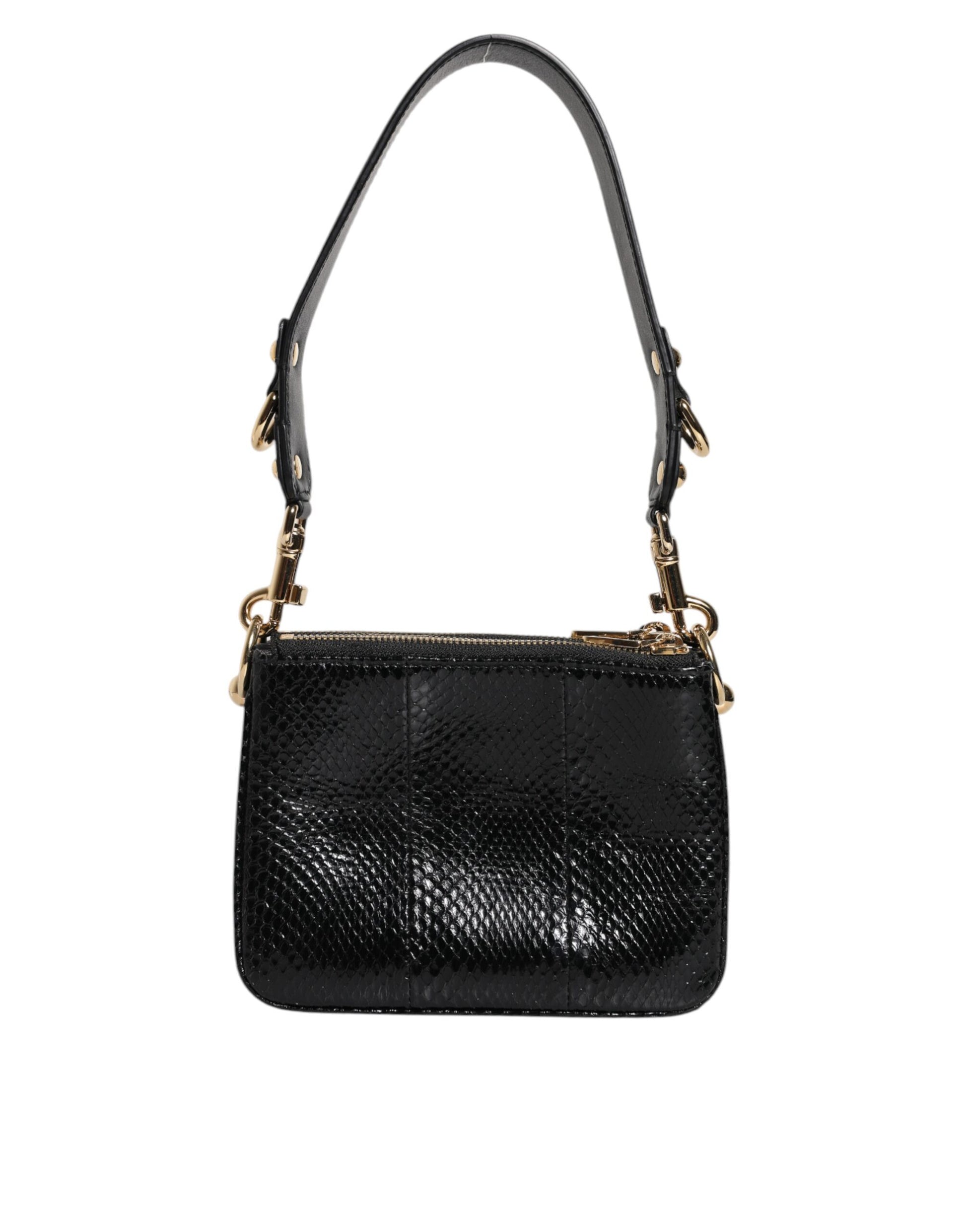 Shoulder Sling Clutch Bag by Dolce & Gabbana for women in exotic leather black & gold features a effortless chic silhouette with a secure zipper, ample , and versatile shoulder-strap, adjustable-strap & detachable-strap for a effortless chic finish.